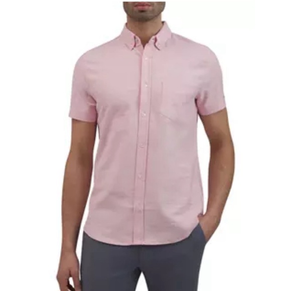 Ben Sherman Short Sleeve Slub Twill Shirt Stretch PINK Textured NEW NWT - Picture 1 of 7